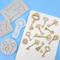 Retro-Schlüssel-Fondant-Silikonform: Verschiedene Schlüssel- und Schloss-Motive für Kuchendekoration, DIY-Backen und Schokoladenformen