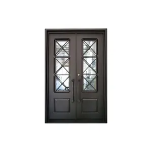 Customizable Modern French Glass Wrought Iron Entry Door Popular Design