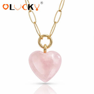 LUCKYJIU Fabricants de bijoux personnalisés Collier avec <span class=keywords><strong>pendentif</strong></span> en forme de cœur en quartz rose plaqué or 18 carats en acier inoxydable imperméable pour femmes - Product Image 2