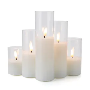 Matti-Juego de 5 velas led de cristal blanco, pilar para decoración del hogar