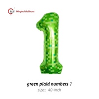 Ballons en Mylar à chiffres de 40 pouces, motif à carreaux vert pixelisé, chiffres 0 à 9, ensemble complet, style jeu Minecraft, grands chiffres, pour enfants