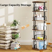 Étagère à livres rotative à 5 niveaux, 360 °   Étagère à livres tournante ronde, grande étagère à livres en bois et en métal pour coin/bureau/maison
