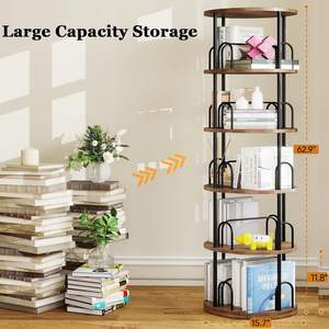 Estantería Giratoria de 5 Niveles, 360° °   Estantería Giratoria Redonda para Libros, Estantería Alta y Delgada de Madera y Metal para Esquina/Oficina/Hogar - Product Image 5