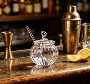 Pot en verre borosilicate rayé soufflé à la main, personnalisé OEM/ODM, pour le stockage du <span class=keywords><strong>miel</strong></span>, avec cuillère, compatible réfrigérateur - Product Image 4