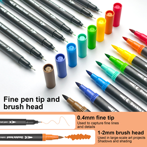 24 Couleurs Dessin Lettrage <span class=keywords><strong>Calligraphie</strong></span> Fineliner Double Pointe Aquarelle Pinceau Stylo Art Marqueur - Product Image 6