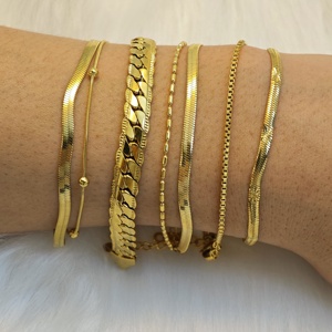 <span class=keywords><strong>Ilona</strong></span> Precio al por Mayor Nuevo Brazalete de Moda para Mujer Chapado en Oro de 18k, Brazalete de Cadena Fina de Acero Inoxidable, Conjunto de Joyería - Product Image 1