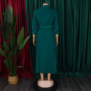 C8622 Vestido Largo Elegante para Mujer, Manga Larga, Cuello en V, Plisado, Vestido Casual de Oficina para Dama, con Cinturón, Vestidos de Moda para Mujer - Product Image 4
