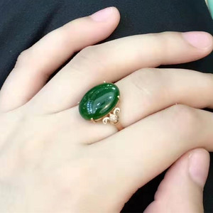 Cabochon ovale taglio bella <span class=keywords><strong>giada</strong></span> della pietra preziosa <span class=keywords><strong>anello</strong></span> dei monili delle donne 18k oro 13x18mm verde naturale hetian jasper <span class=keywords><strong>anello</strong></span> - Product Image 3