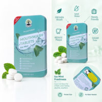 Lot de 30 comprimés de bain de bouche en étui métallique, marque privée, haleine fraîche, saveur menthe fraîche, sans sucre, conformité CGMP, OEM/ODM, élimination de la plaque dentaire