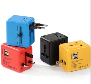 Giá Rẻ Giá xách tay đa đầy màu sắc phổ travel adapter với 2 cổng <span class=keywords><strong>USB</strong></span> tường AC Power cắm Adapter - Product Image 1