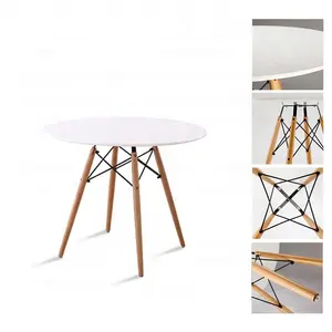 现代餐桌白色木制餐桌套装带椅子黑色圆形餐桌中密度纤维板家具