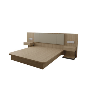 Juego de camas de hotel individuales y modernas de diseño simple con marco de madera, cabeceros tapizados, mesita de noche integrada para uso hospitalario - Product Image 4