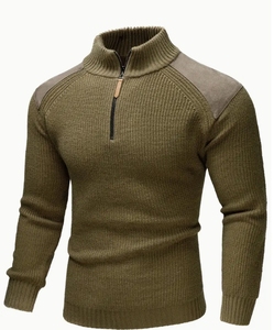 Pull à col roulé décontracté de couleur unie à demi-fermeture éclair, pull tricoté personnalisé - Product Image 1