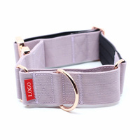Collier de chien martingale de luxe réglable en nylon néoprène rembourré avec boucle en métal rose doré à dégagement rapide