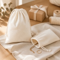 Sac à cordon en coton et lin écologique en gros, personnalisé, pour bijoux et cadeaux
