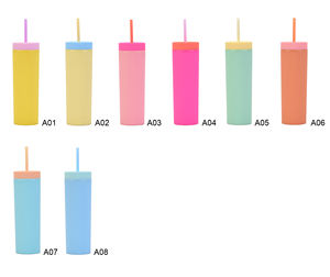 Nuova Tazza Doppia con Cannuccia Dritta, Stile Americano, Vernice Gommata Macaron, Semplice, in Plastica Riutilizzabile, con Tappo a Vite - Product Image 6