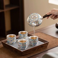 Service à thé en céramique artisanal argenté et gaufré, élégant et luxueux, idéal pour le thé Kung Fu, comprenant une théière et 4 tasses pour la cérémonie du thé