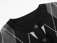 Cárdigan de Punto Trenzado Argyle para Mujer, 100% Lana Pura, Lujo Discreto, Certificado GOTS, Cuello Redondo, Botones al Frente, Diseño de Diamantes