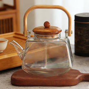 Théière <span class=keywords><strong>en</strong></span> verre hexagonale créative, résistante à la chaleur, compatible avec les cuisinières, pour faire du thé ou du café, avec poignée et couvercle <span class=keywords><strong>en</strong></span> <span class=keywords><strong>bambou</strong></span> - Product Image 4
