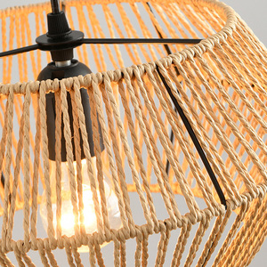 Vintage <b>Rustic</b> Hemp Rope Chandelier <b>Light</b> Eco-Friendly Natural Fiber Cylinder Pendant <b>Light</b> Woven Basket Hanging <b>Light</b> <b>Fixture</b> - Product Image 4