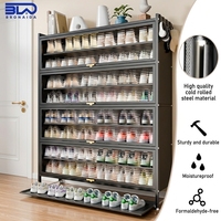 Élégante armoire à chaussures en métal avec porte rabattable et plateau inférieur pour collection de chaussures, meuble à chaussures en métal