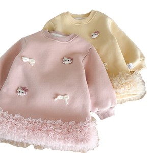 Girls Fleece Lined Sweatshirt <b>Dress</b> Long Sleeve Princess Style With <b>Ruffles</b> And Kitty Applique Autumn Winter Wear - Product Image 4