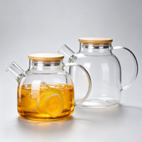 Carafe à eau en verre rond avec couvercle en bois naturel, facile à nettoyer, idéale pour les boissons fraîches au citron et aux fruits, pour une détente quotidienne paisible