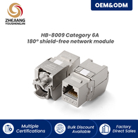 Jack Keystone Cat6a Terlindung Tanpa Alat 180 Derajat RJ45 STP Modul Jaringan Konektor Ethernet Berlapis Emas