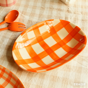 Assiettes ovales en céramique brillantes colorées avec décalcomanie de lignes couleur et logo intéressants personnalisés pour le plat de poisson de fruits de salade de restaurant à la maison - Product Image 6