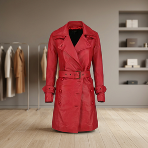 Manteau trench en cuir véritable pour femme, long, en peau de vache, tricoté, respirant, fermeture éclair, col rabattu, hiver - Product Image 4