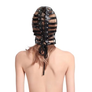 BDSM Hollow Stripe Hood PU Head Bondage Hollow Fetish Hood giocattoli erotici altri prodotti <span class=keywords><strong>SM</strong></span> - Product Image 4