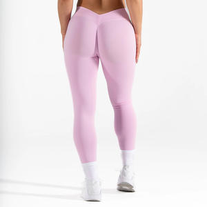 Leggings de Yoga con Cintura en V sin Costuras, Alta Elasticidad, Color Sólido, Ajuste Ceñido, Pantalones Deportivos para Mujer, Ropa de Fitness - Product Image 3