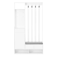 Rangement pour arbre de Hall avec banc de rangement rembourré Armoire à chaussures pour couloir avec panneau perforé Porte-manteau moderne avec 4 crochets pour entrée