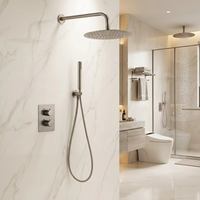 Ensemble de douche thermostatique encastré en laiton couleur bronze rouge pour salle de bain, avec robinet de douche eau chaude et froide couleur cuivre