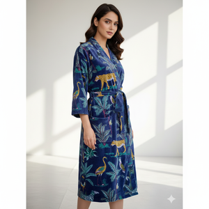 Robe kimono en velours imprimé, style bohème, doublure en coton indien, classique, élégante, sexy, cadeau pour adultes, été - Product Image 1