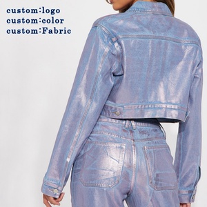 Nueva Chaqueta Corta de Mezclilla para Mujer, Estilo Urbano, Diseño Personalizado, Detalles Reflectantes, Relleno de Algodón, Cuello Alto con Botones - Product Image 2