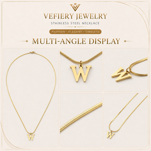 Collier tendance en acier inoxydable couleur argent avec motif lettre pour femme - Product Image 4
