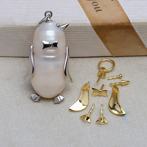 Handmade 925 Silver Baroque Penguin Pendant and Shaped <b>Pearl</b> Necklace Female Hollow Base Accessory with 4037 DIY <b>Loose</b> <b>Pearls</b> - Product Image 4