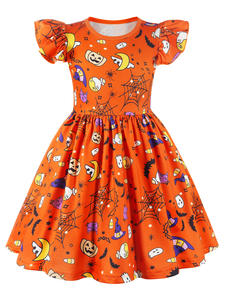 Maniche volanti elemento di natale di Halloween bambino ragazze vestito dinosauro gatti neri zucca <span class=keywords><strong>ragno</strong></span> stampa abiti <span class=keywords><strong>da</strong></span> strega - Product Image 4