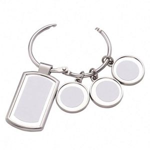 Sublimation 3 Charm Set Keychain Blank <b>Custom</b> Personalize Metal Key Ring with 3 Round Tag Photo DIY Sublimation Key Chain Blanks - Product Image 4