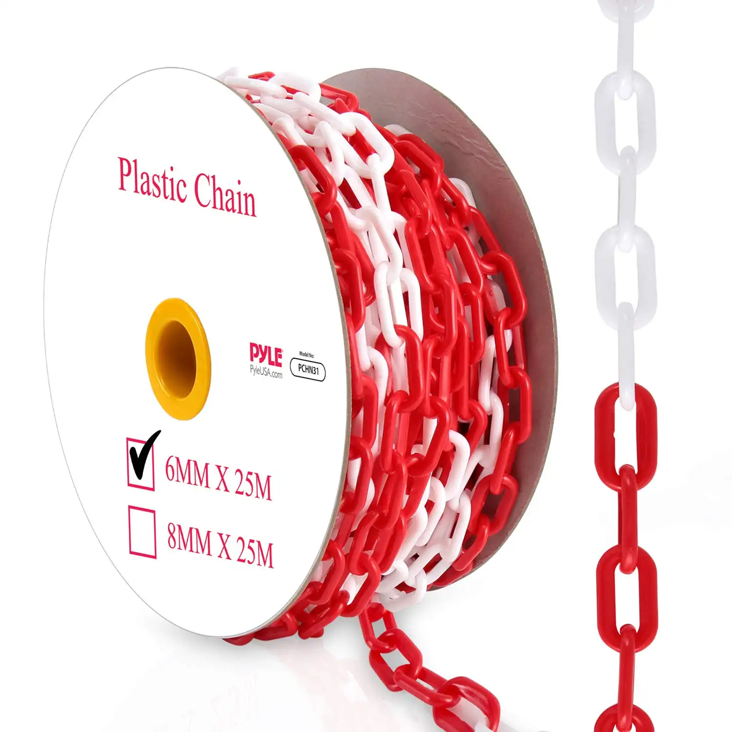 Предохранительная цепь SHIBO, пластиковые звенья-82 фута, предупреждающая охранная цепь, 50 м в рулоне, красная, белая пластиковая цепь безопасности для дорожного движения