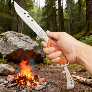 Coltello Pieghevole a Coda di Rondine con Lama in Acciaio Inossidabile e Manico in Mogano, per Cucina, Campeggio e Attività all'Aperto, Taglio di Frutta e Carne, Regalo per Uomo - Product Image 2