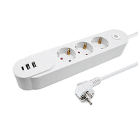 Multiprise électrique européenne Schuko 3 prises avec 2 ports USB-A et 1 port Type-C 16A Blanc 1,5m