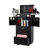 Chariot de rangement roulant pour salon de coiffure, avec tiroirs multi-niveaux, armoire de rangement pour barbier, finition grain de bois blanc, 4 roues, durable et écologique