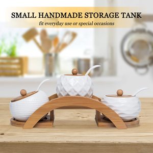 Bộ <span class=keywords><strong>3</strong></span> hũ gia vị gốm sứ 170ml (5.8oz) màu trắng, kèm thìa gốm và nắp tre, dùng làm đồ dùng bàn ăn - Product Image 5
