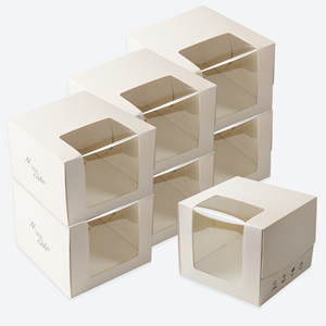 Scatola di Cartone Rettangolare Trasparente Personalizzata Bianca per Torte, Confezione Portatile per Fette di Torta - Product Image 1