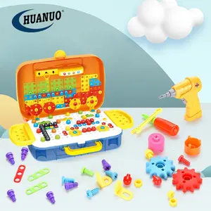 Çocuklar eğitim 3D kök oyuncaklar 258 adet yaratıcı vidalı matkap seti ile DIY otobüs kutusu blok oyuncak