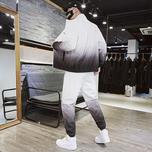 Costume de loisirs personnalisé avec logo, veste décontractée pour homme, couleur dégradée, assortie, printemps automne, ensemble sportif fin pour jeunes, deux pièces - Product Image 4