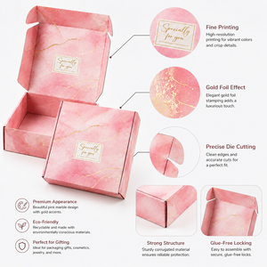 Stamped Eco-Friendly Custom Pink Watercolor Gold Foil Vein Full Print Corrugated Mailer <b>Box</b> <b>Foldable</b> Aircraft Shipping <b>Box</b> - Product Image 2