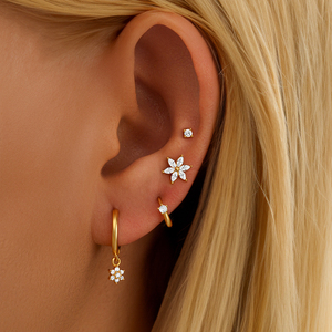 CANNER Juego de 3-5 Piezas de Aretes de Plata de Ley S925 con Flores, Estrellas, Luna, Circonita, Ópalo Geométrico, Piedra en Forma de Corazón Rosa para Mujer - Product Image 3